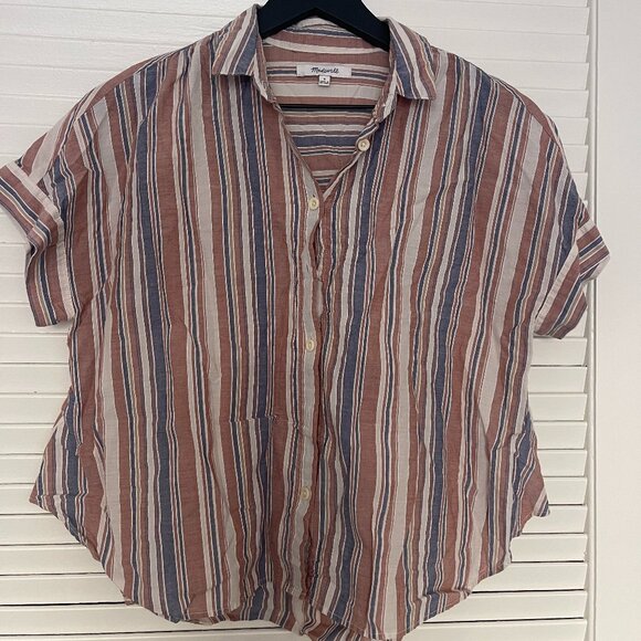 Madewell Linen-Blend Hilltop Shirt in Rainbow Stripe - Picture 1 of 5